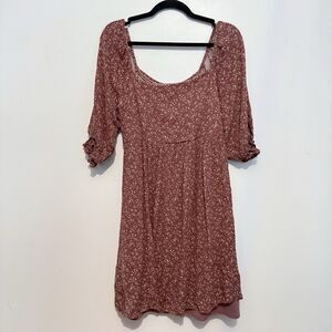 Gilli Long Sleeve Mauve Floral Long Sleeve Smocked Mini Dress Large Boho Cottage